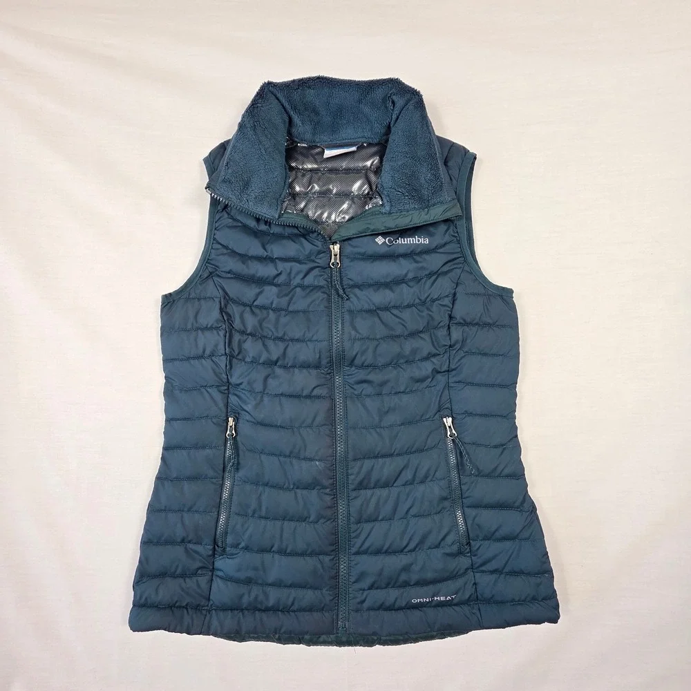 Columbia Quilted Omni Heat Insulated Puffer Vest Blue Womens XS Zip Up‎ Fleece